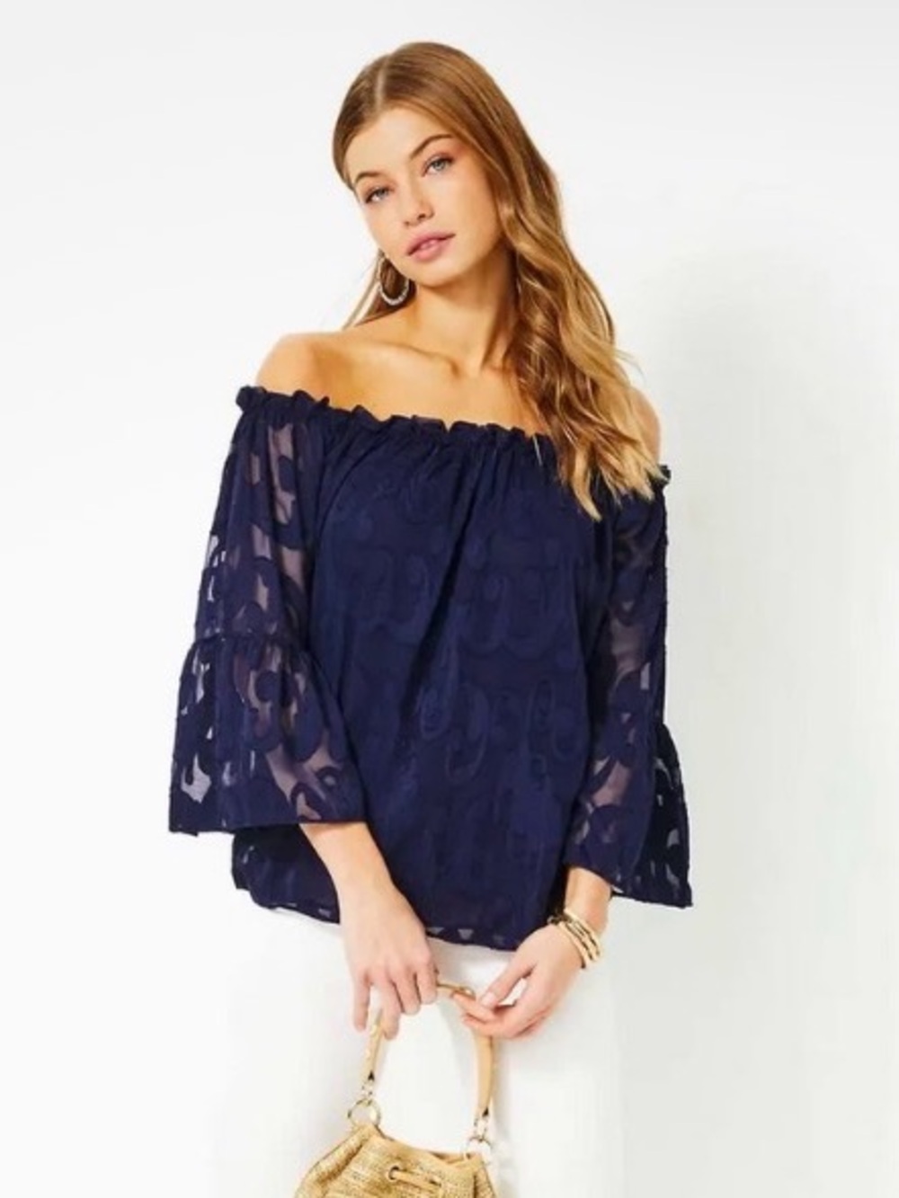 NWT Lilly Pulitzer Nevie True Navy Poly Swirl Crepe Clip Top
